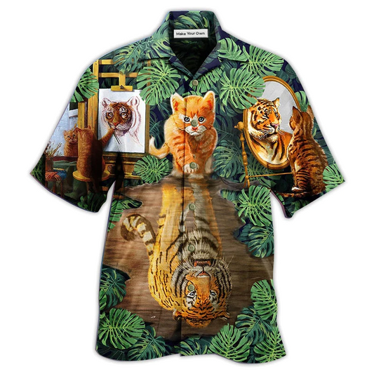 Cat Tiger Leaf Hawaiian Shirt Artwork View For Weekend Travel And Beach Style