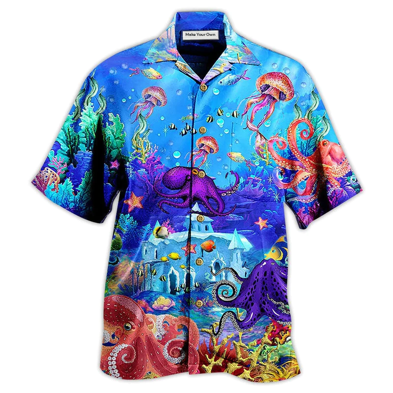 Octopus Ocean Hawaiian Shirt Design Detail For Beach Days And Holiday Travel