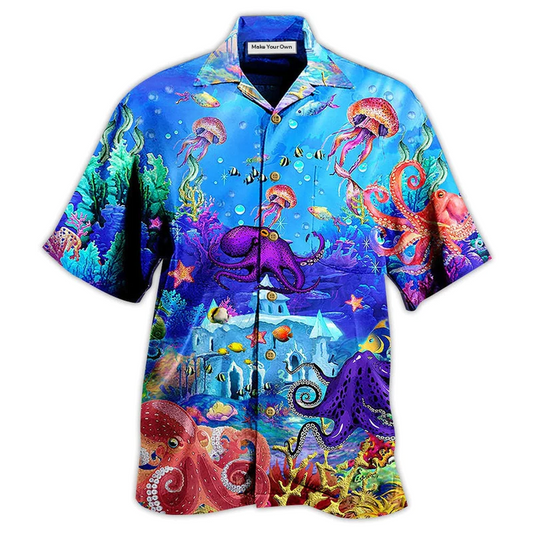 Octopus Ocean Hawaiian Shirt Design Detail For Beach Days And Holiday Travel