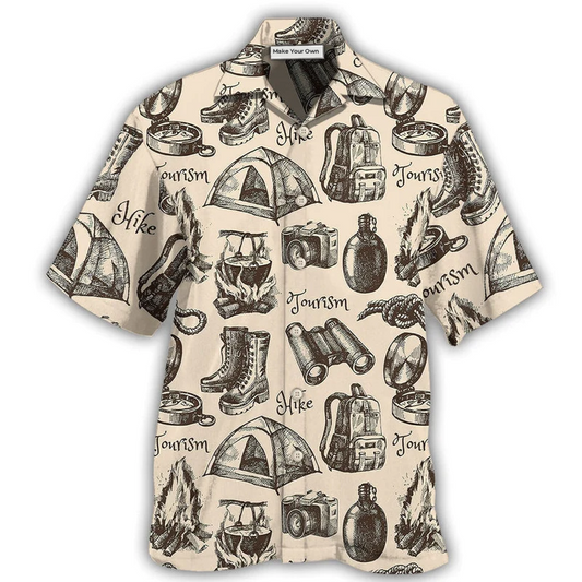 Vintage Hiking Hawaiian Shirt For Resort Travel Summer Outings And Casual Gatherings