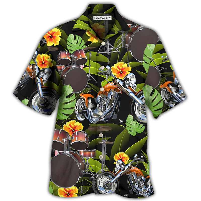 Drum Motorcycles Drums Hawaiian Shirt Pattern Detail For Vacation Travel And Daily Wear