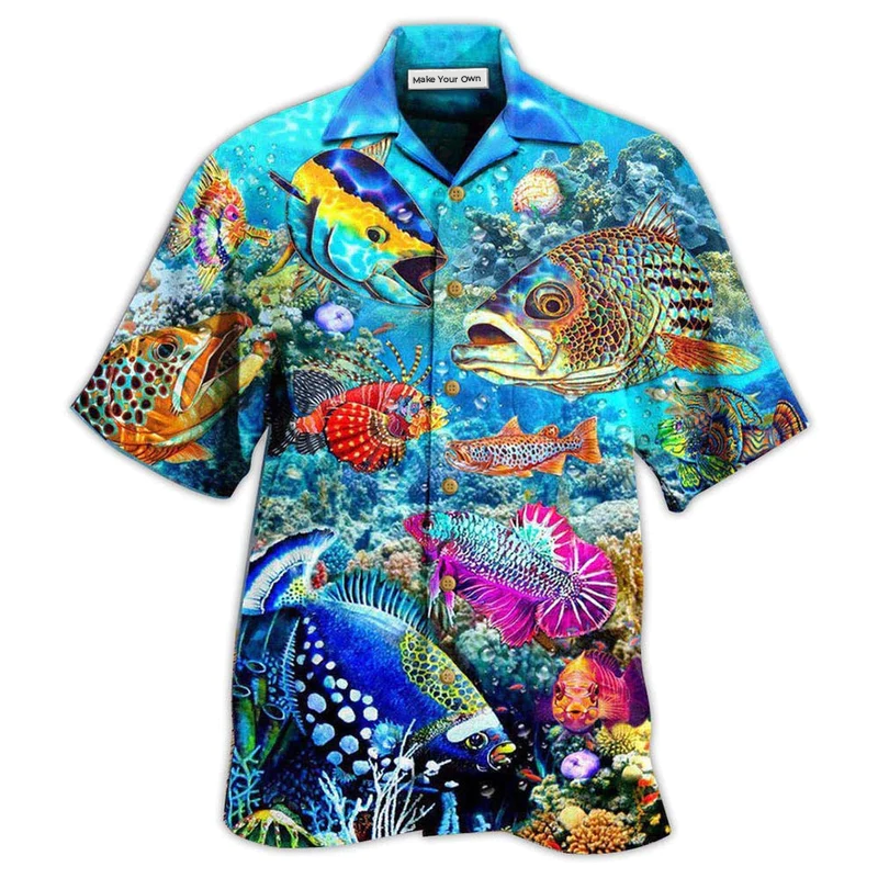 Ocean Treasure Waves Hawaiian Shirt Pattern View For Relaxed Warm Weather Outfits