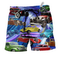 Green Red Car Beach Shorts For Warm Weather Outings And Travel Ready Comfort
