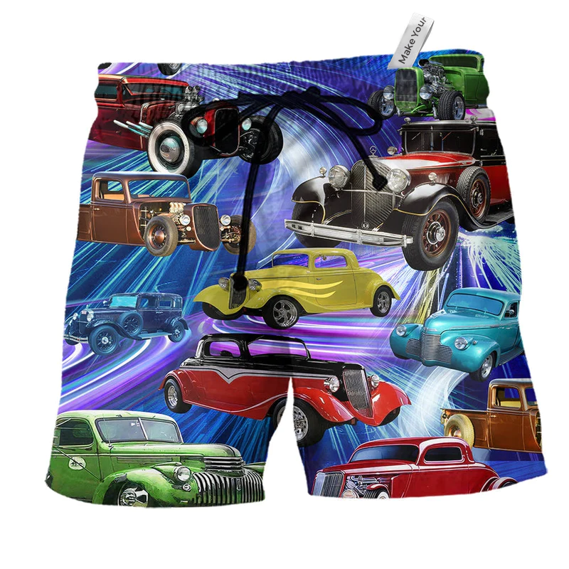 Green Red Car Beach Shorts For Warm Weather Outings And Travel Ready Comfort