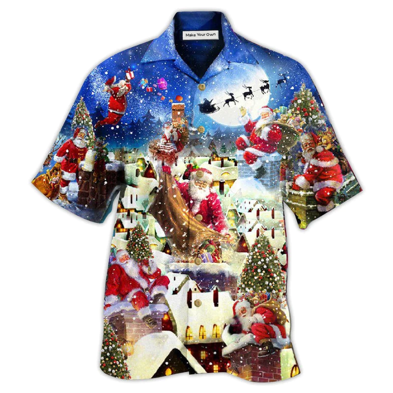 Christmas Rooftop Santa's Busiest Night Reindeer Hawaiian Shirt For Coastal Adventures And Warm Weather Wear