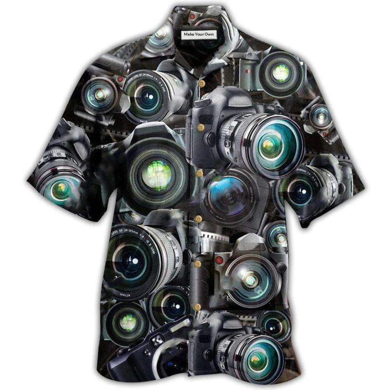 Camera Look Cameras Hawaiian Shirt Pattern Detail For Vacation Travel And Daily Wear