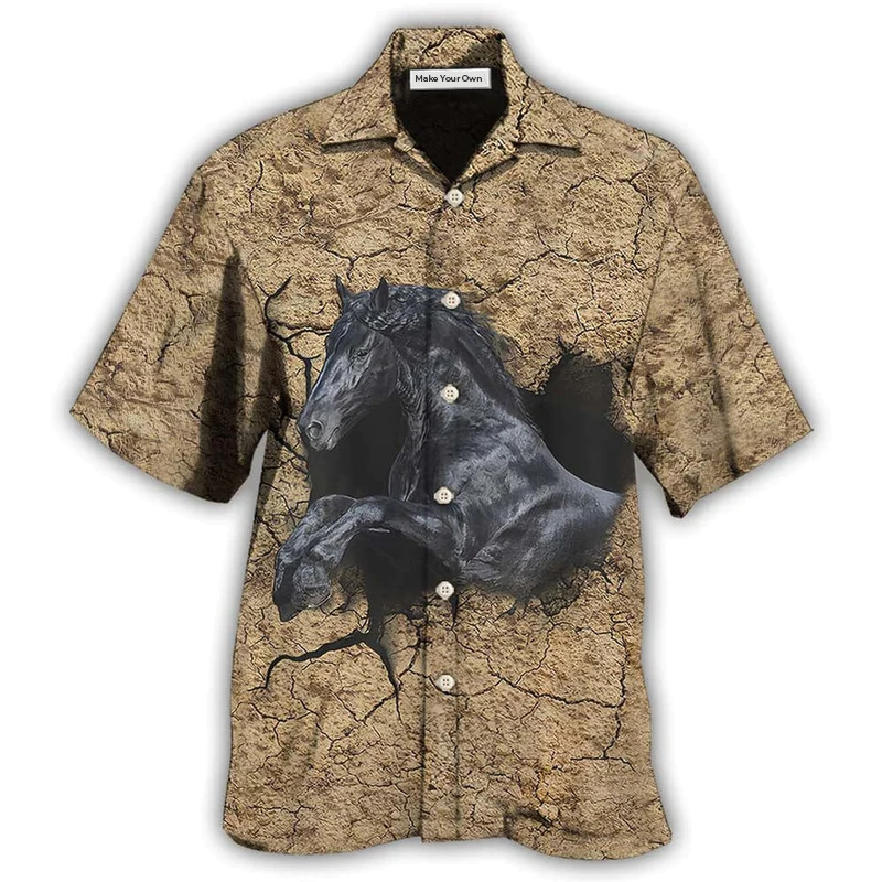 Black Horse Darkness Hawaiian Shirt For Summer Events And Casual Outdoor Wear
