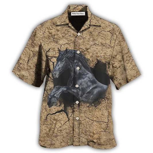 Black Horse Darkness Hawaiian Shirt For Summer Events And Casual Outdoor Wear