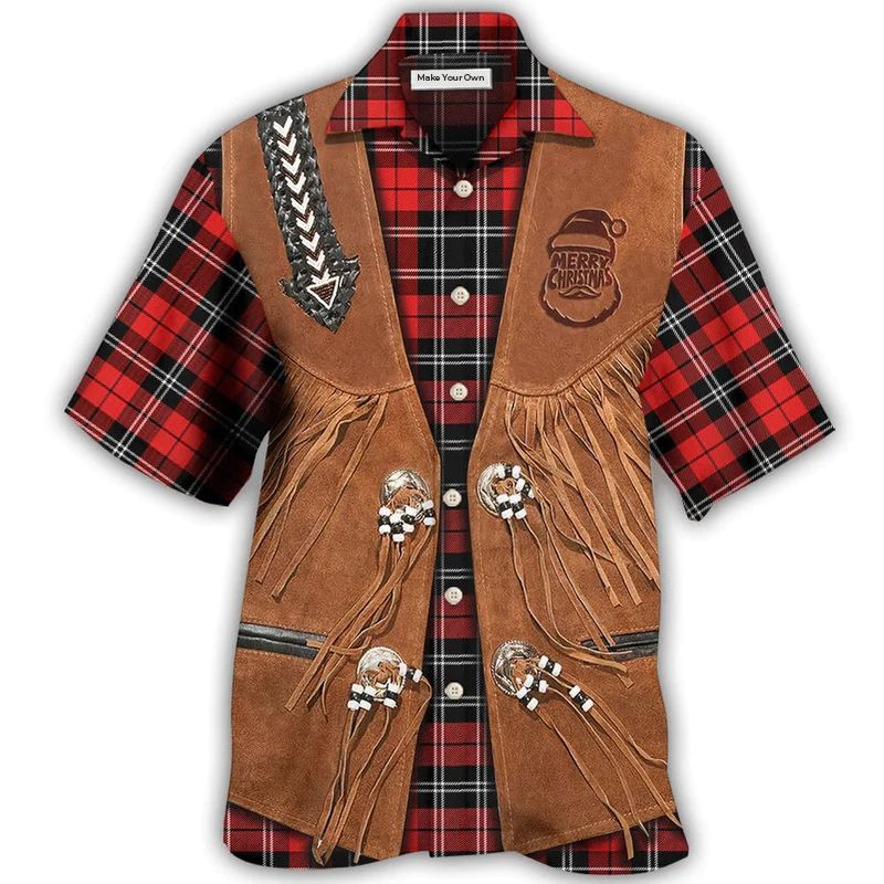 Vintage Cowboy Santa Christmas Hawaiian Shirt Design View For Casual Summer Styling