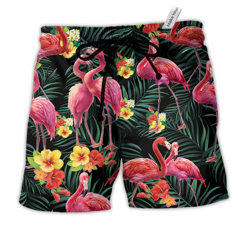 Floral Flamingo Beach Shorts For Beach Days And Travel Ready Comfort
