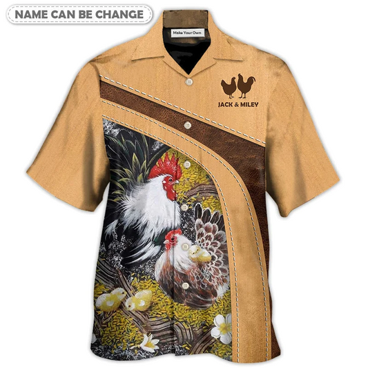 Cute Chicken Old Rooster Chick Personalized Hawaiian Shirt Artwork View For Weekend Travel And Beach Style