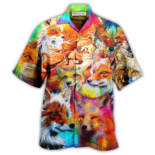 Artistic Fox Hawaiian Shirt For Tropical Travel Beach Gatherings And Comfortable Wear