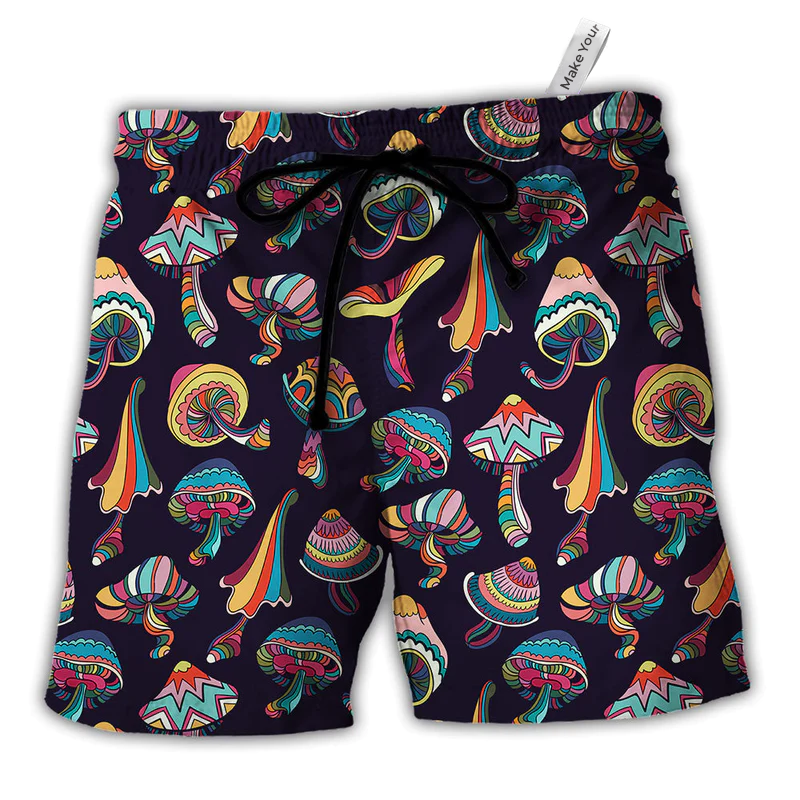 Hippie Mushroom Peace Beach Shorts For Summer Vacations And Versatile Outdoor Wear