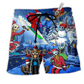 Christmas Night With Skull Hawaiian Print Beach Shorts For Christmas Getaways
