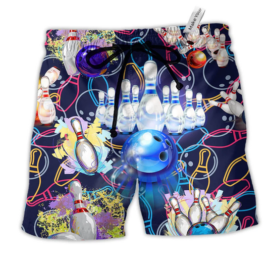 Bowling Let The Good Times Roll Short Hawaiian Beach Shorts For Game Day Getaways
