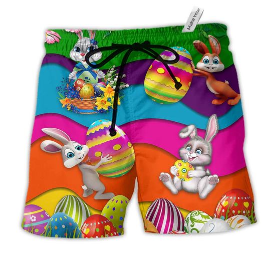 Rabbit Easter's Day So Bright Hawaiian Print Beach Shorts For Beach Days And Casual Travel