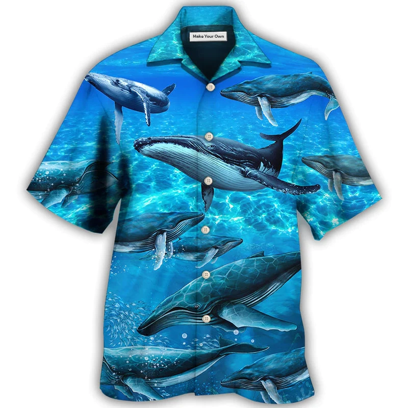 Blue Whale Ocean Hawaiian Shirt Pattern View For Lightweight Everyday Style