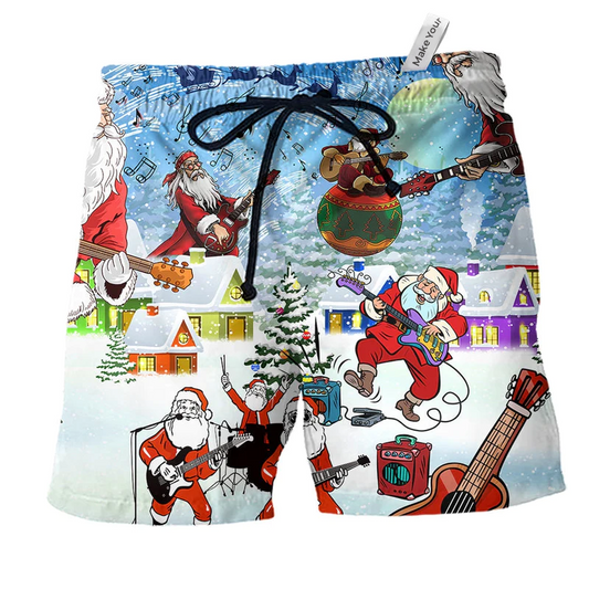 Christmas Santa Music Guitar Beach Shorts For Oceanfront Escapes And Versatile Outdoor Wear