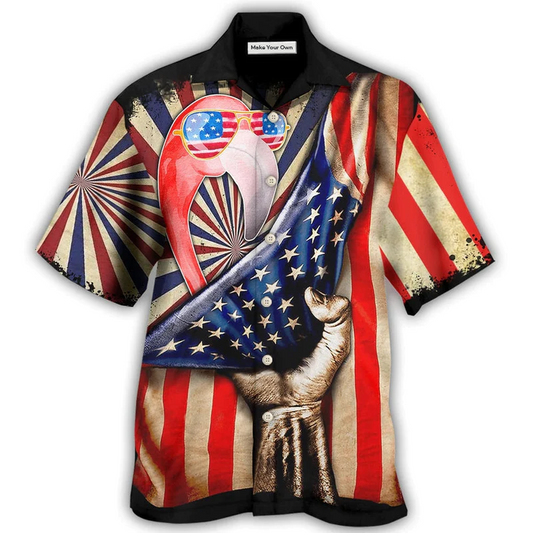 Flamingo Independence Day Hawaiian Shirt For Summer Vacation And Beach Travel