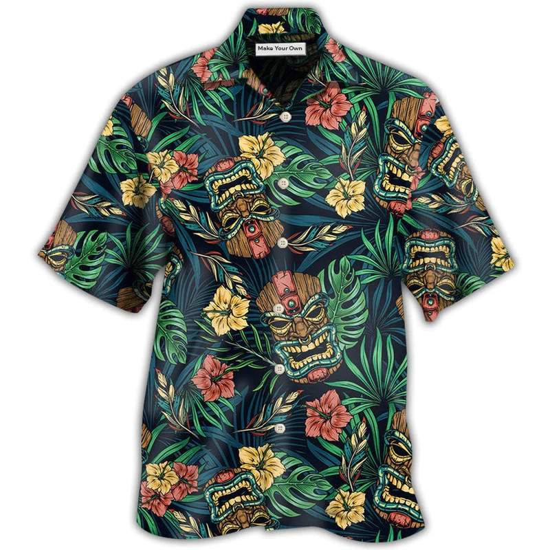 Tropical Island Tiki Hawaiian Shirt For Summer Vacation Beach Travel And Casual Wear