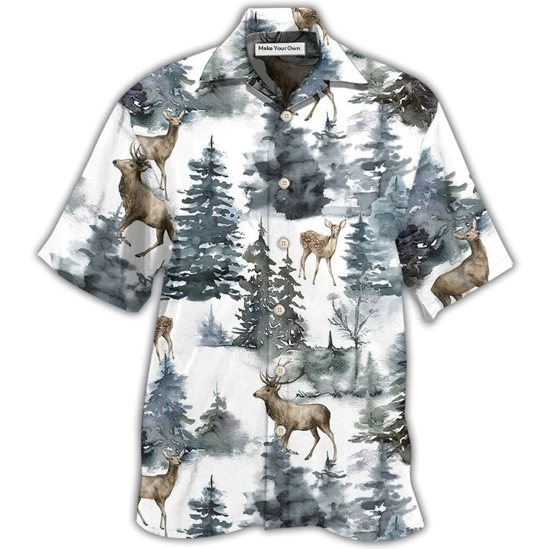 Artistic Deer And Forest Hawaiian Shirt For Coastal Trips Outdoor Events And Relaxed Summer Wear