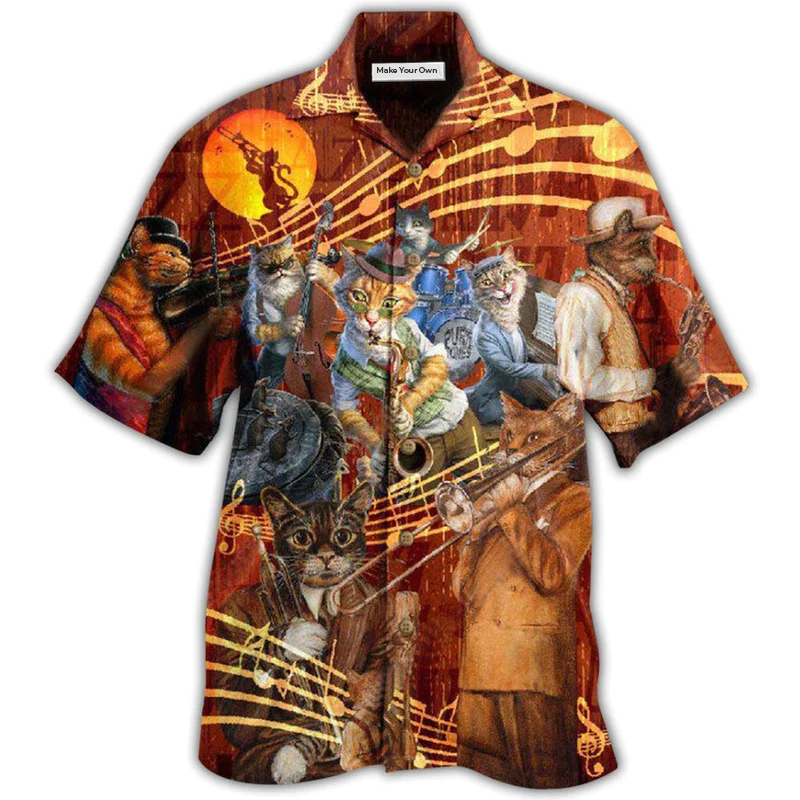 Cat Jazz Music Hawaiian Shirt For Coastal Adventures And Warm Weather Wear