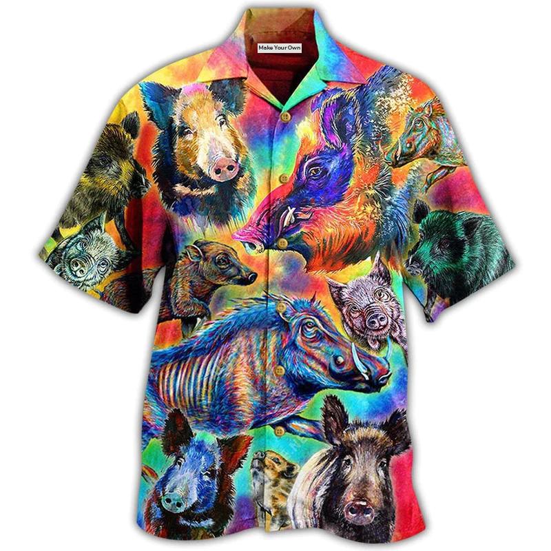 Colorful Wild Boar Hawaiian Shirt For Tropical Getaways Outdoor Fun And Everyday Wear
