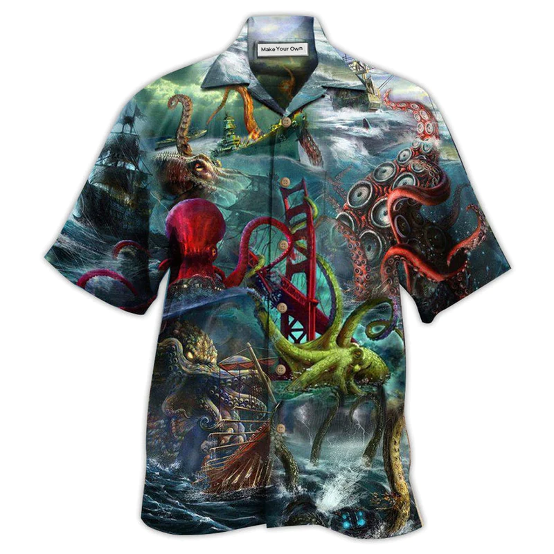 Octopus Seas Day Hawaiian Shirt Artwork Detail For Tropical Trips And Casual Outings