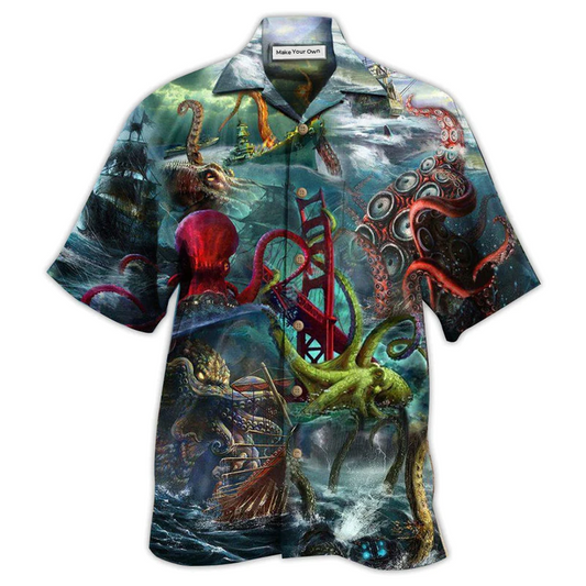 Octopus Seas Day Hawaiian Shirt Artwork Detail For Tropical Trips And Casual Outings