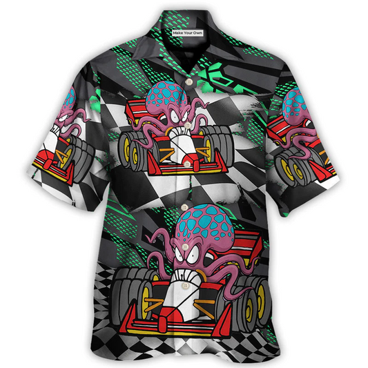 Australian Octopus Racing Car Hawaiian Shirt Front Pattern View For Tropical Vacations