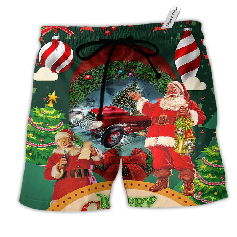 Hot Rod Merry Christmas Happy With Funny Beach Shorts For Seasonal Summer Travel