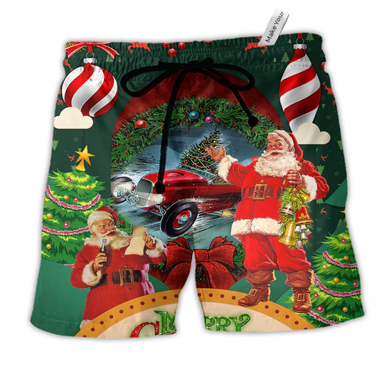 Hot Rod Merry Christmas Happy With Funny Beach Shorts For Seasonal Summer Travel