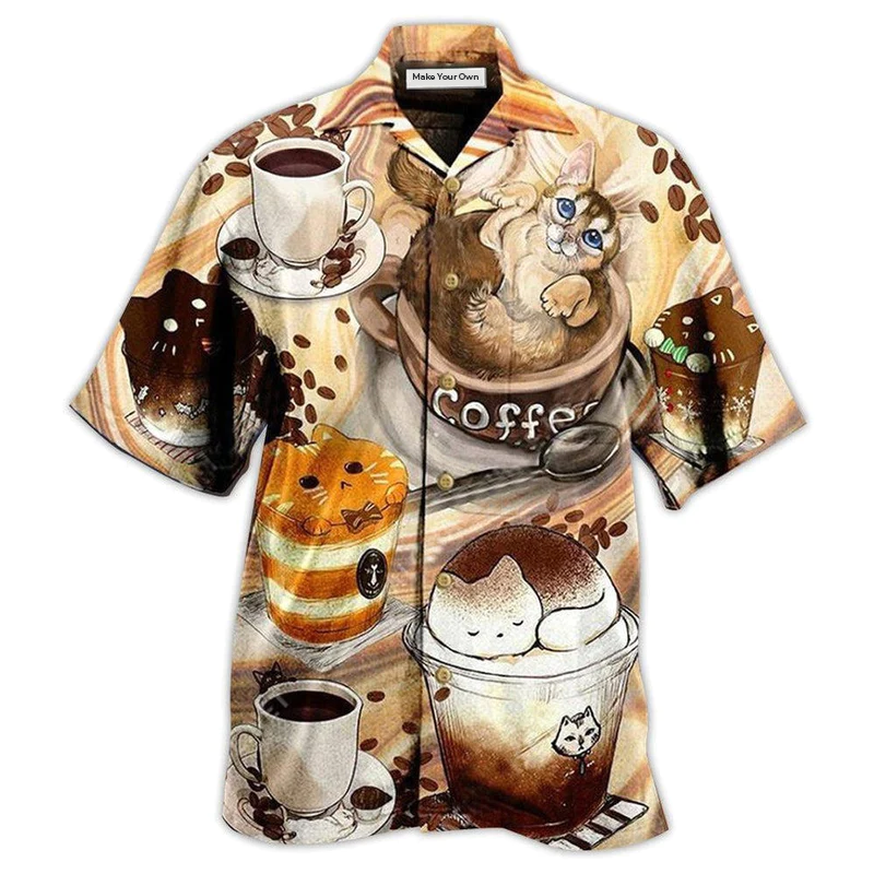 Cat Wanna Drink Coffee Hawaiian Shirt Pattern Detail For Summer Holidays And Outdoor Fun