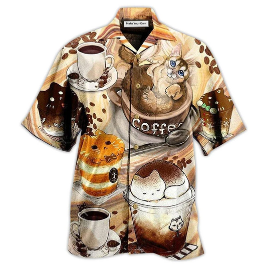 Cat Wanna Drink Coffee Hawaiian Shirt Pattern Detail For Summer Holidays And Outdoor Fun