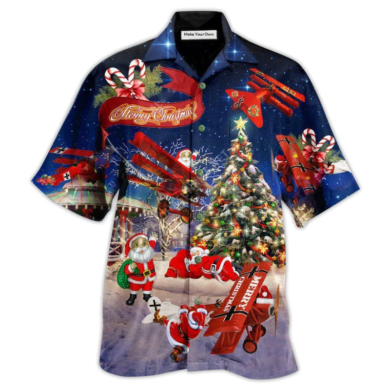 Blue Airplane Christmas Reindeer Any Santa Hawaiian Shirt Pattern View For Relaxed Warm Weather Outfits