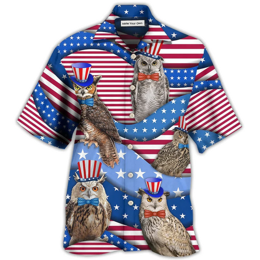 Owl USA Flag Independence Day Hawaiian Shirt Artwork Detail For Resort Trips And Outdoor Activities