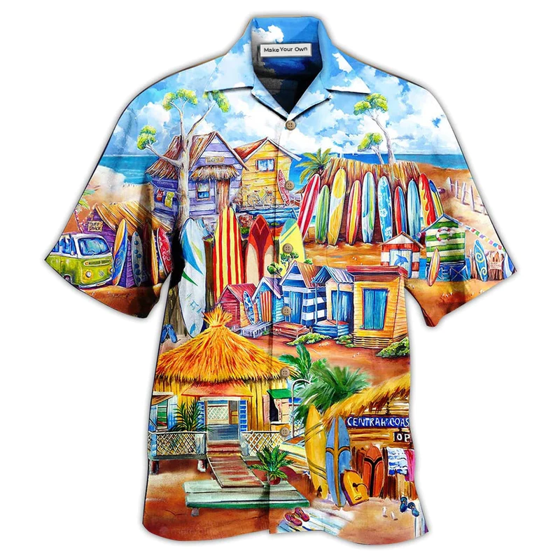 Surfing And Tropical Beach Hawaiian Shirt For Island Holidays Summer Parties And Casual Outdoor Wear