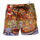 Christmas Santa And Happiness Hawaiian Print Beach Shorts For Seasonal Summer Travel