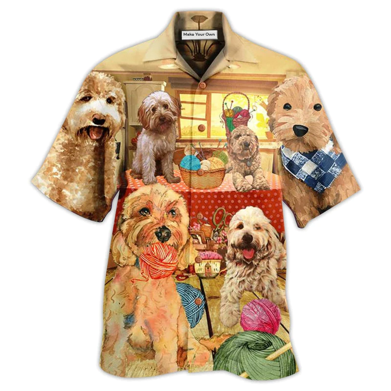 Dog Goldendoodle Crochet Hawaiian Shirt Artwork Detail For Resort Trips And Outdoor Activities