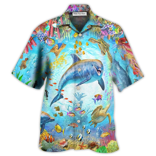 Dolphin Beautiful Ocean Hawaiian Shirt Pattern View For Lightweight Everyday Style