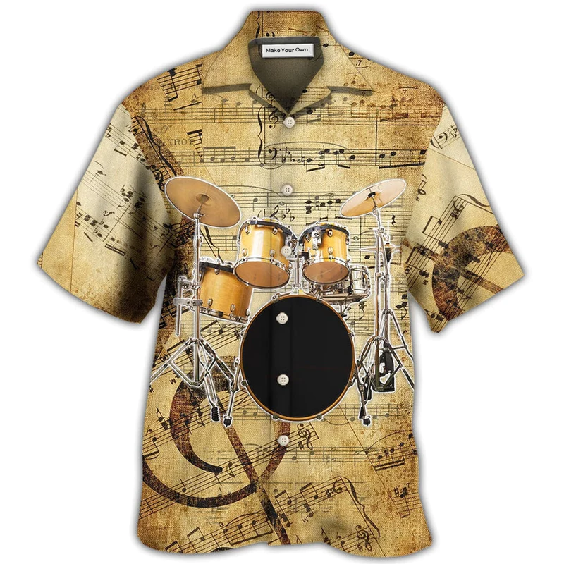 Drum Old Drummer Lady Stick Hawaiian Shirt Design Detail For Beach Days And Holiday Travel