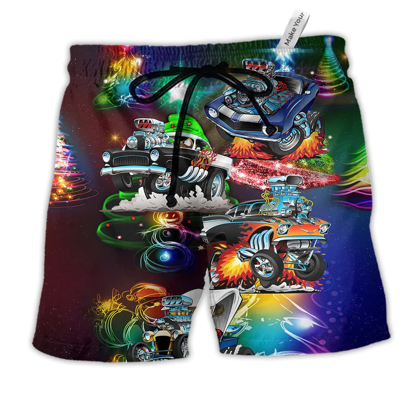 Car Merry Christmas Star Light Hawaiian Print Beach Shorts For Festive Outdoor Style