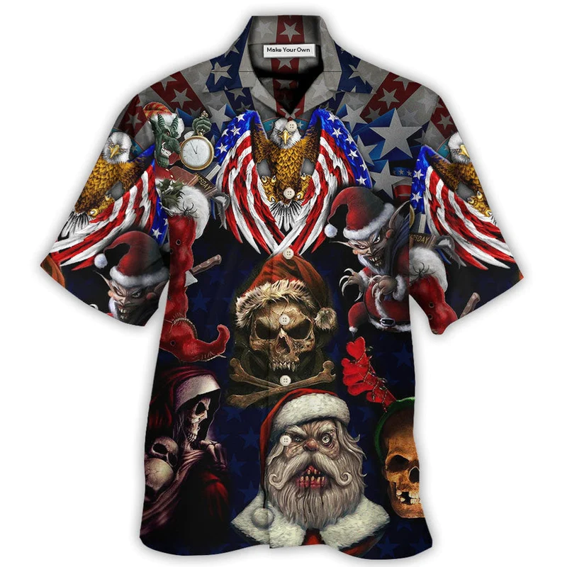 Skull Christmas USA Eagle Flag Skeleton Hawaiian Shirt For Poolside Relaxation And Sunny Getaways
