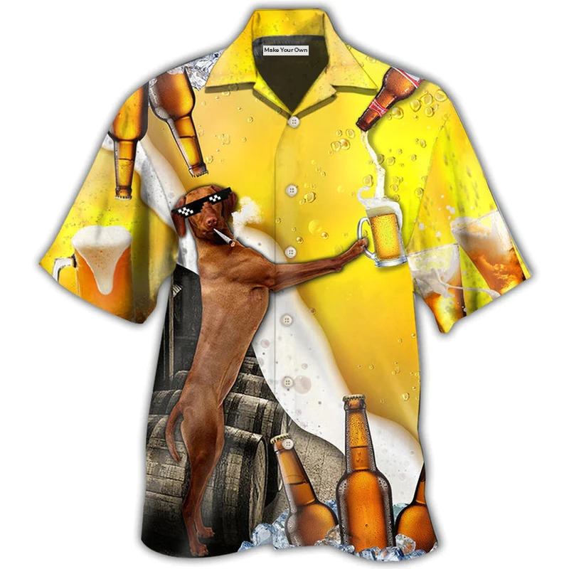 Beer Dachshund Hawaiian Shirt Pattern View For Relaxed Warm Weather Outfits