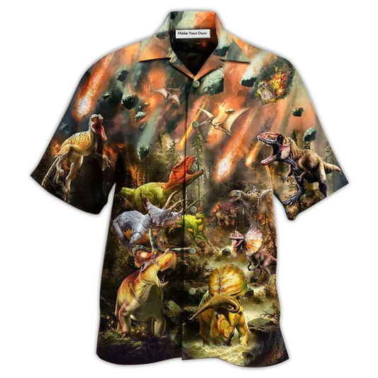 Dinosaur Disastrous War Hawaiian Shirt Design View For Casual Summer Styling