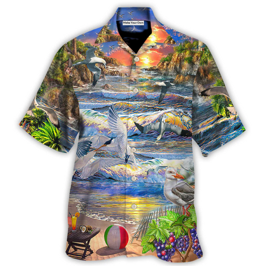 Beach Happier Seagull French Fry Hawaiian Shirt Tropical Styling View For Weekend Trips