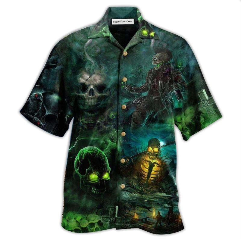 Dark Skull Flesh Brain Still Pain Hawaiian Shirt Artwork Detail For Tropical Trips And Casual Outings