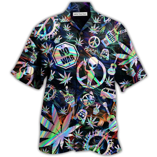 Bohemian Alien Peace Hawaiian Shirt Pattern Detail For Summer Holidays And Outdoor Fun
