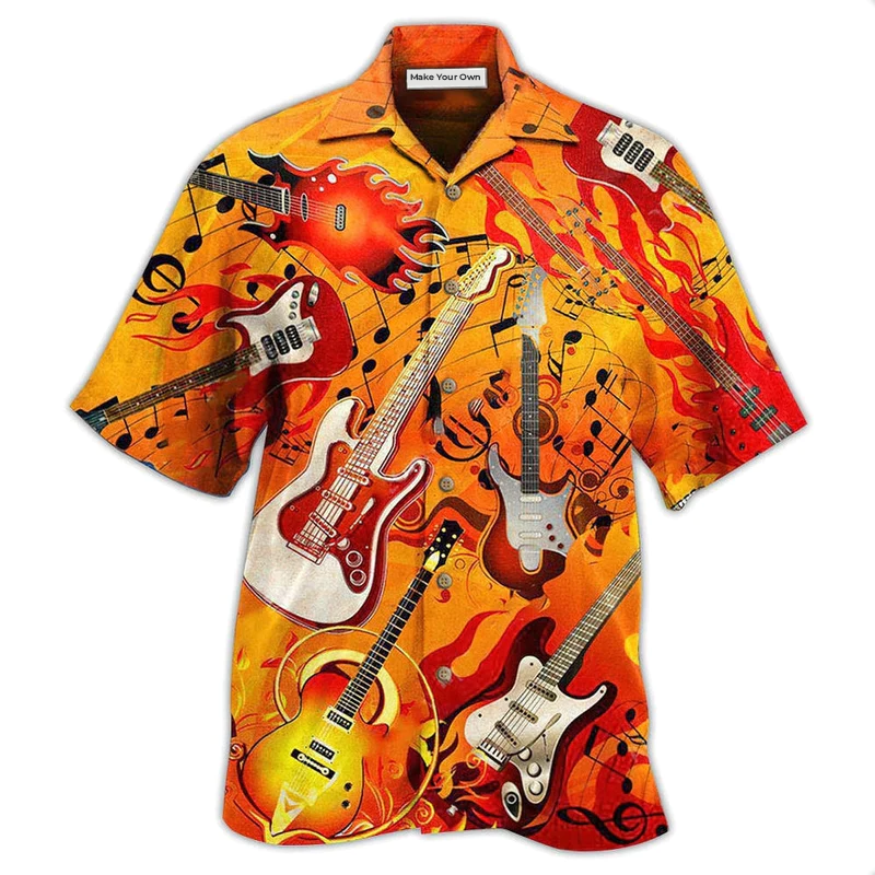 Guitar Hawaiian Shirt For Coastal Vacations Warm Weather Events And Daily Style