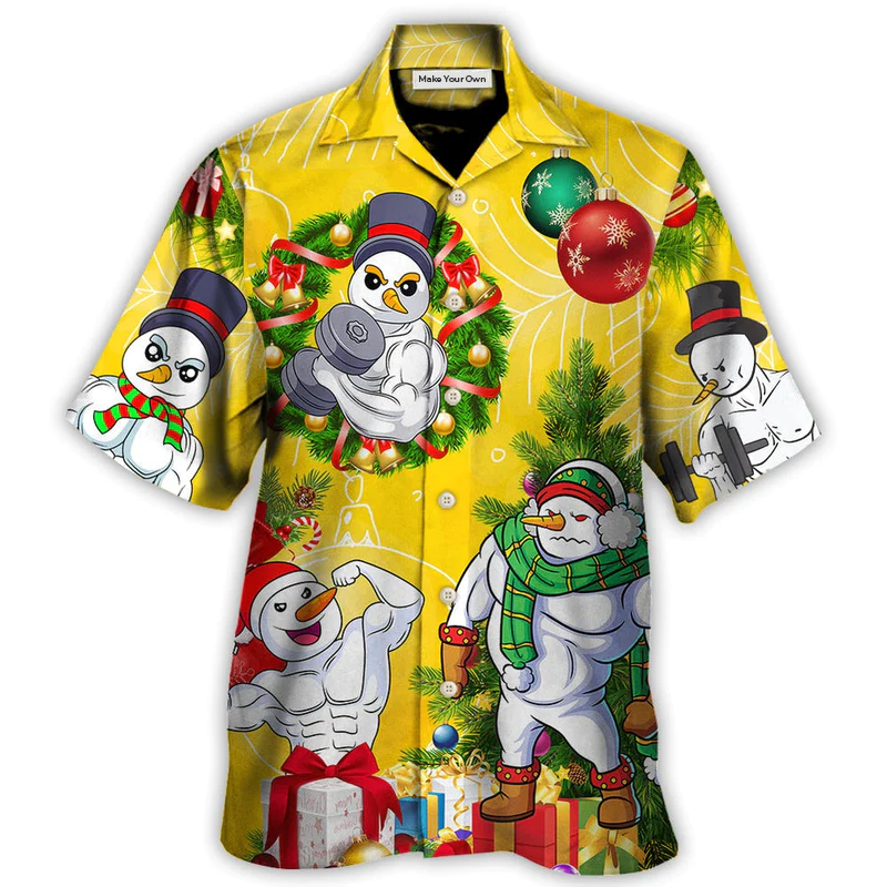Christmas Snowman Workout Hawaiian Shirt Button Front Artwork For Casual Outings